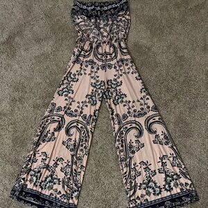 Ariella Blush Pink Paisley-Print Wide Leg Jumpsuit